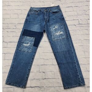 FUBU X Forever 21 MENS SIZE 33 Baggy Patches Distressed Jeans Streetwear VINTAGE